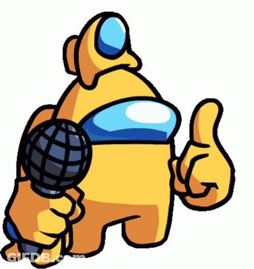Yellow Among Us Microphone On Hand Thumbs Up GIF