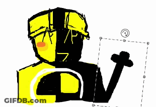 Yellow And Black Drawing Of Person With Circle Around Head GIF