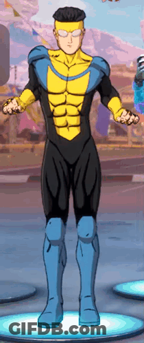 Yellow And Black Superhero Cartoon On Pedestal GIF
