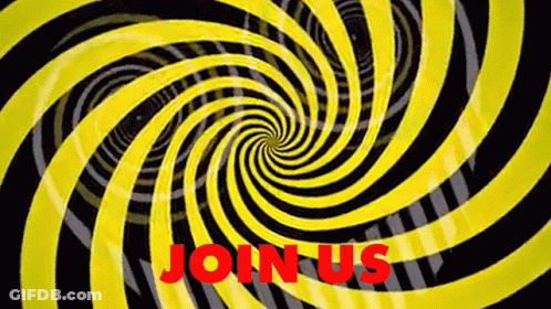 Yellow And Black Swirl Saying Join Us GIF
