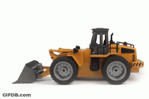 Yellow And Black Toy Bulldozer Saying Huiza GIF