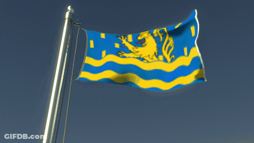 Yellow And Blue Flag With Lion GIF