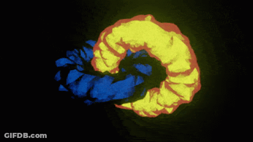 Yellow And Blue Worm On Black Background GIF
