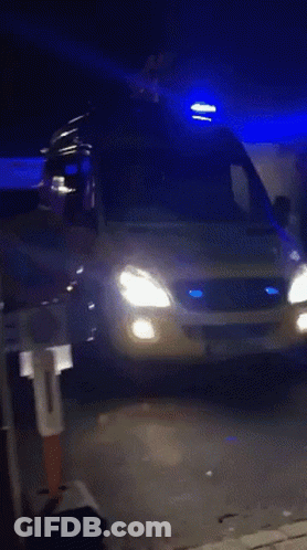 Yellow And Green Police Van With Blue Lights GIF