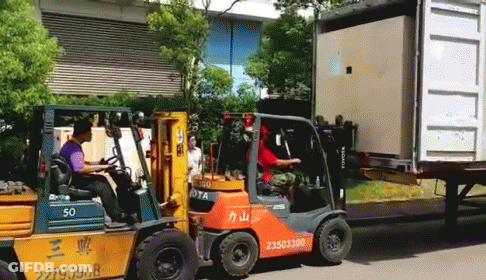 Yellow And Orange Forklift With Number 50 GIF