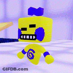 Yellow And Purple Cartoon Character With Swirl GIF