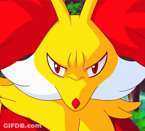 Yellow And Red Cartoon Character With Red Eyes GIF