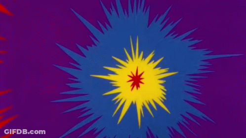 Yellow And Red Starburst On Blue Background GIF