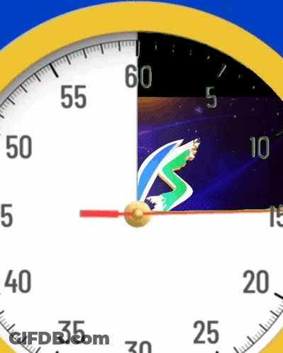 Yellow And White Clock Hands On 50 And 55 GIF