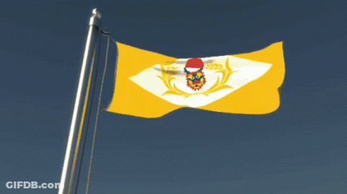 Yellow And White Flag With Dragon Flying In Wind GIF