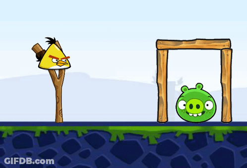 Yellow Angry Bird Next To Green Pig GIF