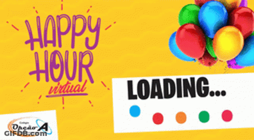 Yellow Background Balloons Happy Hour Virtual GIF