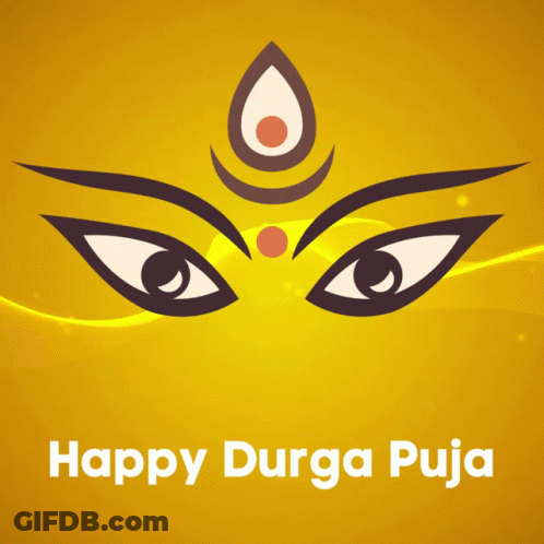 Yellow Background With Happy Durga Puja White Text GIF