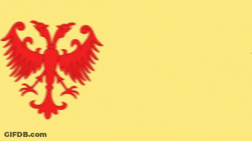 Yellow Background With Red Eagle And Two Dolphins GIF