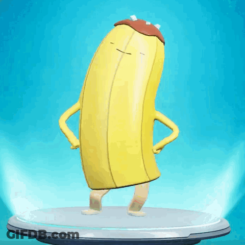 Yellow Banana With Arms And Legs Standing On Podium GIF