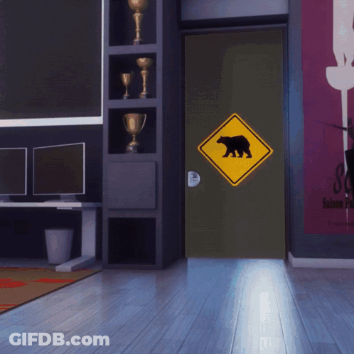 Yellow Bear Sign On Green Door GIF