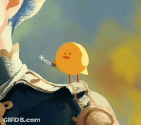 Yellow Bird Holding Small Knife GIF