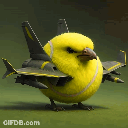 Yellow Bird With Tennis Ball And Fighter Jet GIF