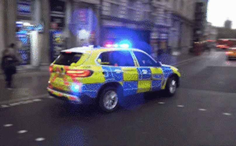 Yellow Blue Police Car Patrolling GIF