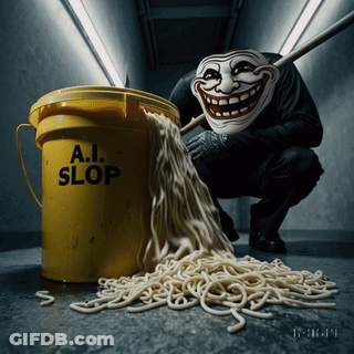 Yellow Bucket Saying A.I. Slop Filled With Noodles GIF