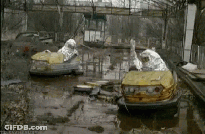 Yellow Bumper Cars In Puddle GIF