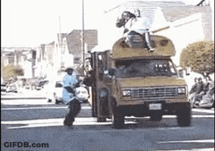 Yellow Bus Riding Roof Hip Hop GIF