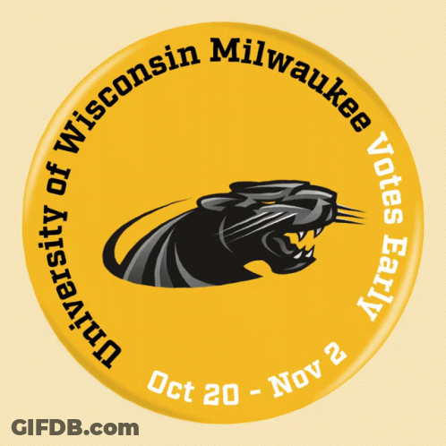 Yellow Button Saying University Of Wisconsin Milwaukee Votes Early GIF