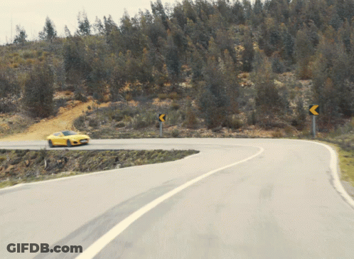 Yellow Car Driving On Road With Trees GIF