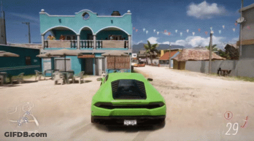 Yellow Car With White Stripes Driving GIF