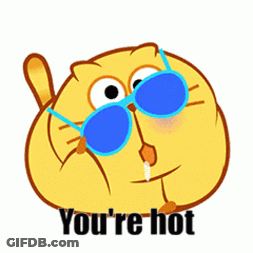 Yellow Cartoon Cat In Blue Sunglasses Saying You're Hot GIF