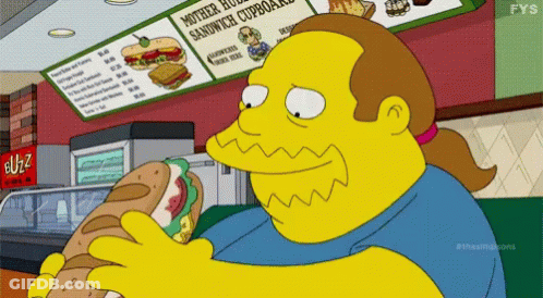 Yellow Cartoon Character Eating Sandwich GIF