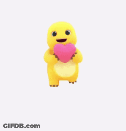 Yellow Cartoon Character Holding Pink Heart GIF