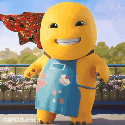 Yellow Cartoon Character In Blue Apron GIF