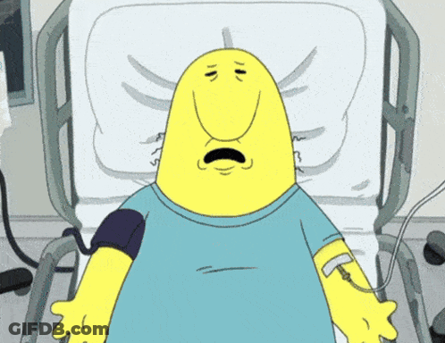 Yellow Cartoon Character In Hospital Bed GIF