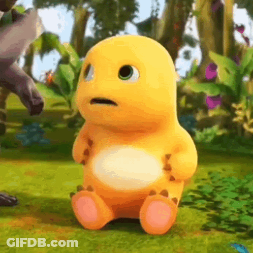 Yellow Cartoon Character Making Funny Face In Grass GIF