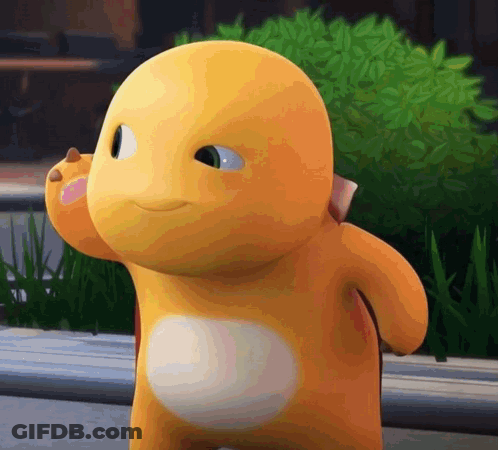 Yellow Cartoon Character On Sidewalk Looking At Camera GIF