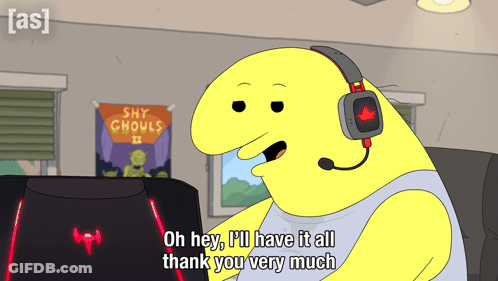 Yellow Cartoon Character Says I'll Have It All GIF