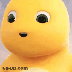 Yellow Cartoon Character Smiling Holding Spoon GIF