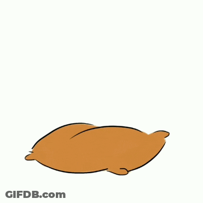 Yellow Cartoon Character Standing Beside Brown Pillow GIF