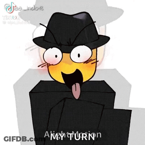 Yellow Cartoon Character Sticking Out Tongue In Black Hat And Shirt GIF