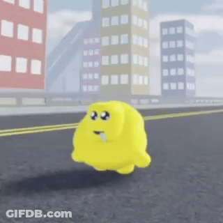 Yellow Cartoon Character Walking City Street GIF