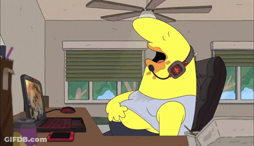 Yellow Cartoon Character Wearing Headset With Letter R GIF