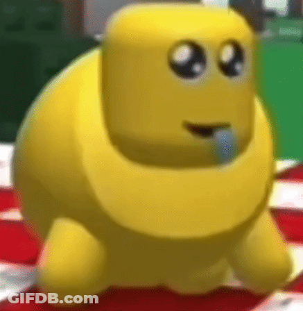 Yellow Cartoon Character With Big Eyes On Checkered Tablecloth GIF