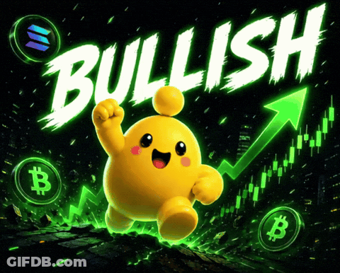 Yellow Cartoon Character With Fist In Air Saying Bullish GIF