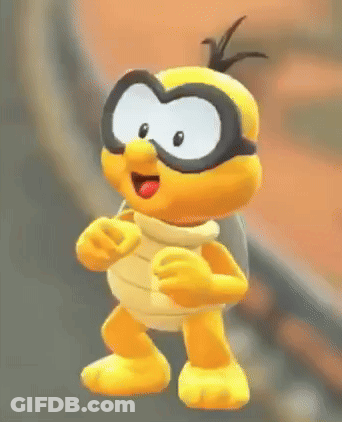 Yellow Cartoon Character With Goggles And Turtle Shell GIF