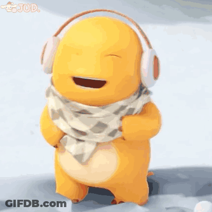 Yellow Cartoon Character With Headphones And Scarf GIF