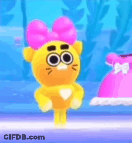 Yellow Cartoon Character With Pink Bow GIF