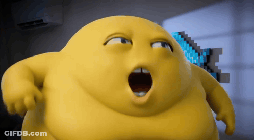 Yellow Cartoon Character Yawning With Pixelated Fish GIF