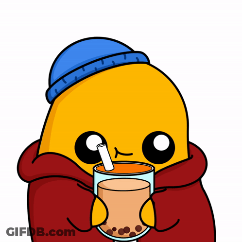 Yellow Cartoon Holding Glass With Straw GIF