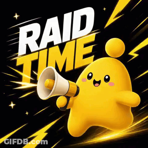 Yellow Cartoon Holding Megaphone Raid Time GIF